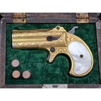 Catalogue Magasin LUXUEUX PISTOLET REMINGTON DOUBLE DERRINGER Gravé Doré en COFFRET Calibre 41RF RIMFIRE - US XIXè {PRODUCT_REF