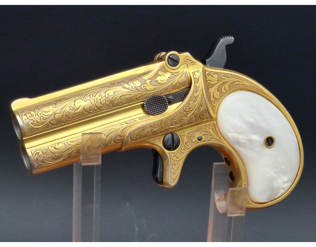 Catalogue Magasin LUXUEUX PISTOLET REMINGTON DOUBLE DERRINGER Gravé Doré en COFFRET Calibre 41RF RIMFIRE - US XIXè {PRODUCT_REF