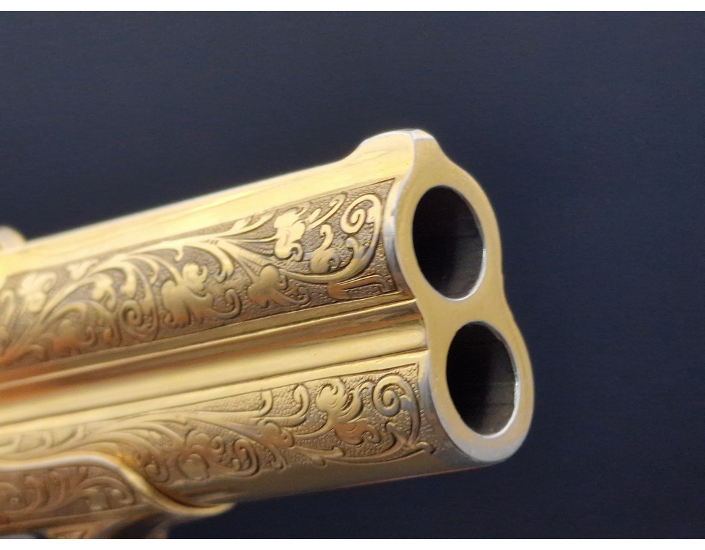 Catalogue Magasin LUXUEUX PISTOLET REMINGTON DOUBLE DERRINGER Gravé Doré en COFFRET Calibre 41RF RIMFIRE - US XIXè {PRODUCT_REF