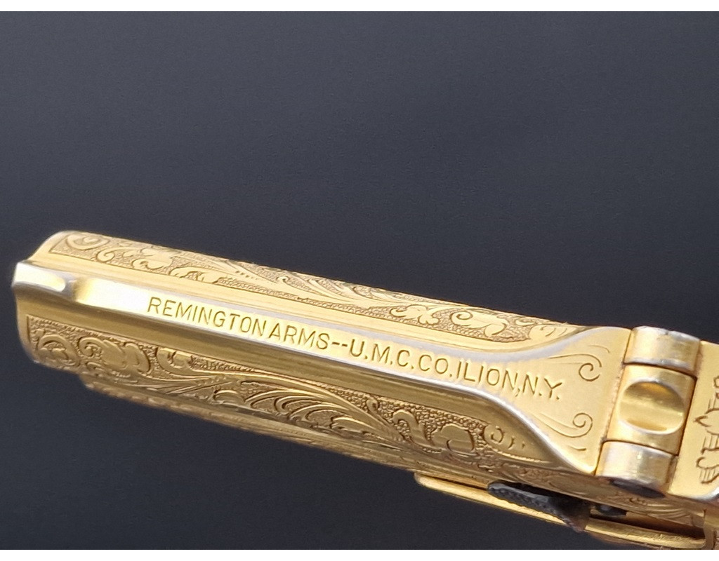 Catalogue Magasin LUXUEUX PISTOLET REMINGTON DOUBLE DERRINGER Gravé Doré en COFFRET Calibre 41RF RIMFIRE - US XIXè {PRODUCT_REF