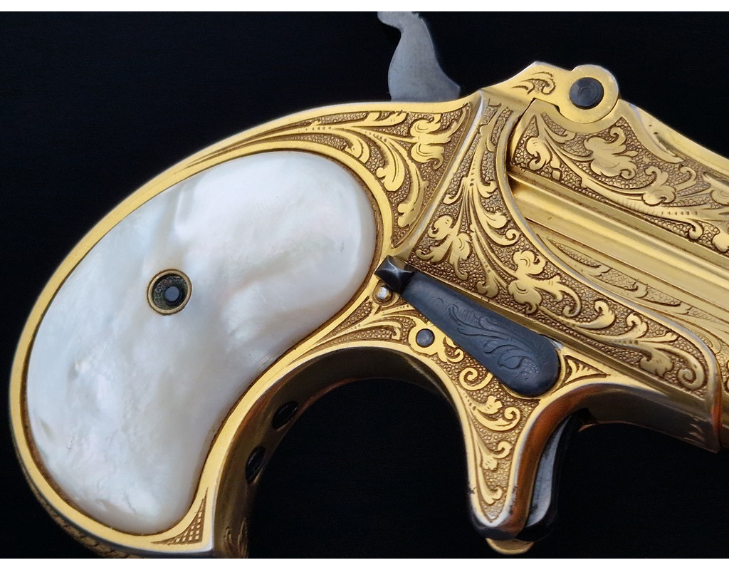 Catalogue Magasin LUXUEUX PISTOLET REMINGTON DOUBLE DERRINGER Gravé Doré en COFFRET Calibre 41RF RIMFIRE - US XIXè {PRODUCT_REF