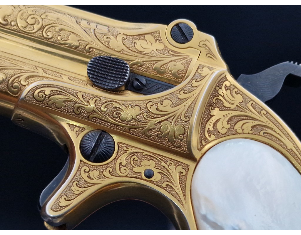 Catalogue Magasin LUXUEUX PISTOLET REMINGTON DOUBLE DERRINGER Gravé Doré en COFFRET Calibre 41RF RIMFIRE - US XIXè {PRODUCT_REF
