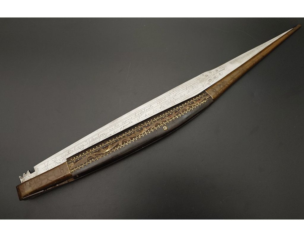Coutellerie IMPOSANT COUTEAU PLIANT NAVAJA CATALAN ESPAGNOL CATALOGNE DU SUD 89CM DATE 1883 - ESPAGNE XIXè - 1