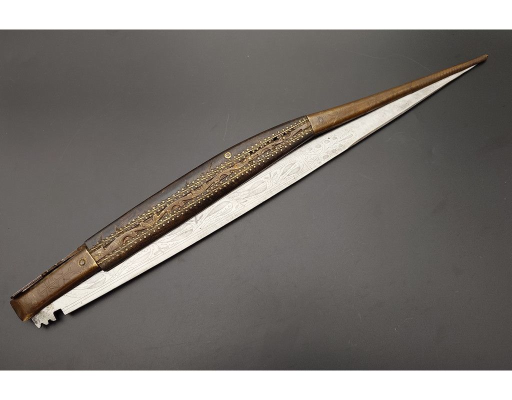 Coutellerie IMPOSANT COUTEAU PLIANT NAVAJA CATALAN ESPAGNOL CATALOGNE DU SUD 89CM DATE 1883 - ESPAGNE XIXè - 2