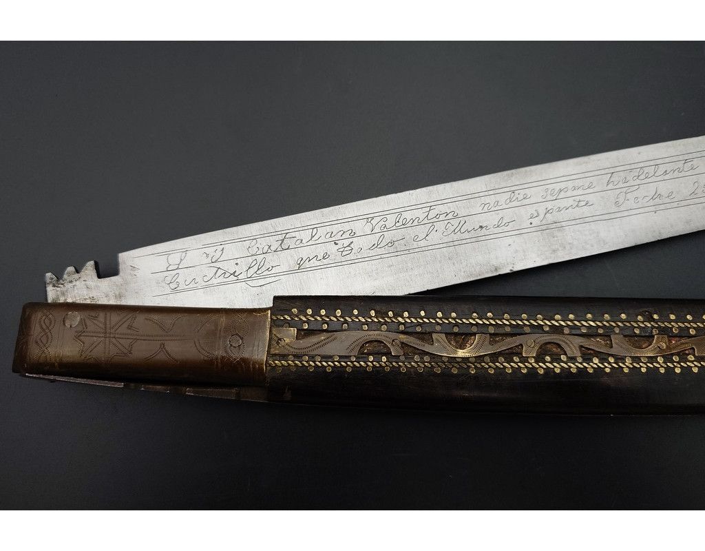 Coutellerie IMPOSANT COUTEAU PLIANT NAVAJA CATALAN ESPAGNOL CATALOGNE DU SUD 89CM DATE 1883 - ESPAGNE XIXè - 3