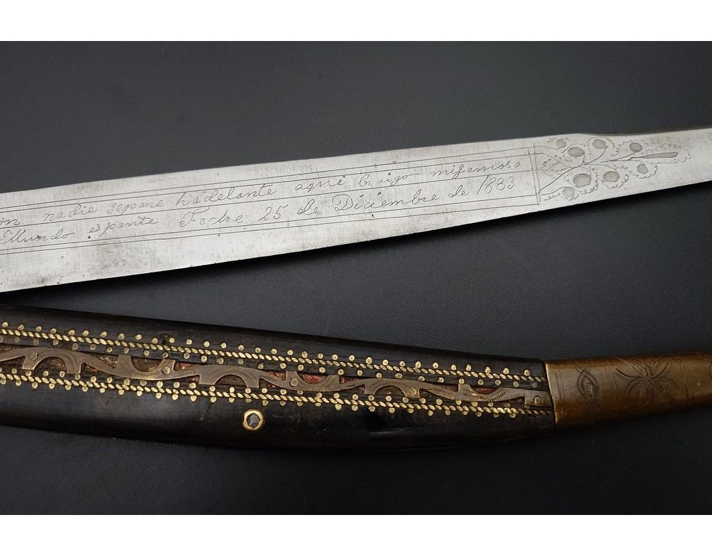 Coutellerie IMPOSANT COUTEAU PLIANT NAVAJA CATALAN ESPAGNOL CATALOGNE DU SUD 89CM DATE 1883 - ESPAGNE XIXè - 4