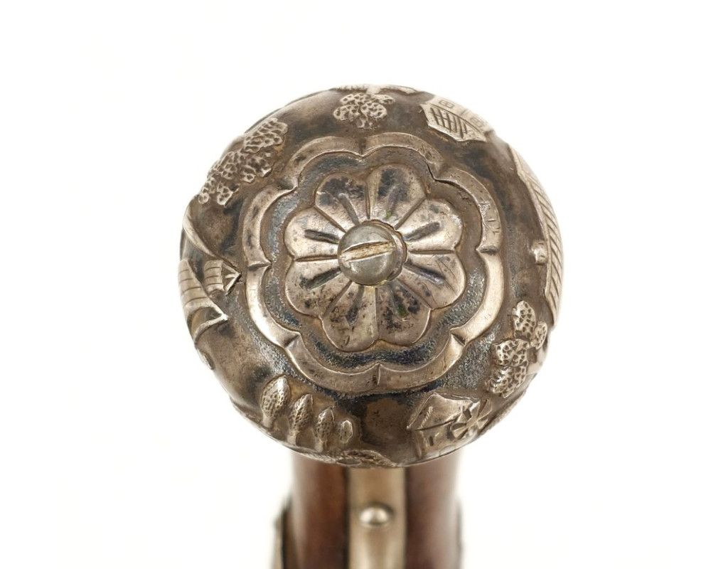 Armes de Poing LONG PISTOLET À SILEX ITALIEN 18è SIGNÉ BERNARDINO POUR L'EXPORT - MONTURES en ARGENT 406-90-1 - 3