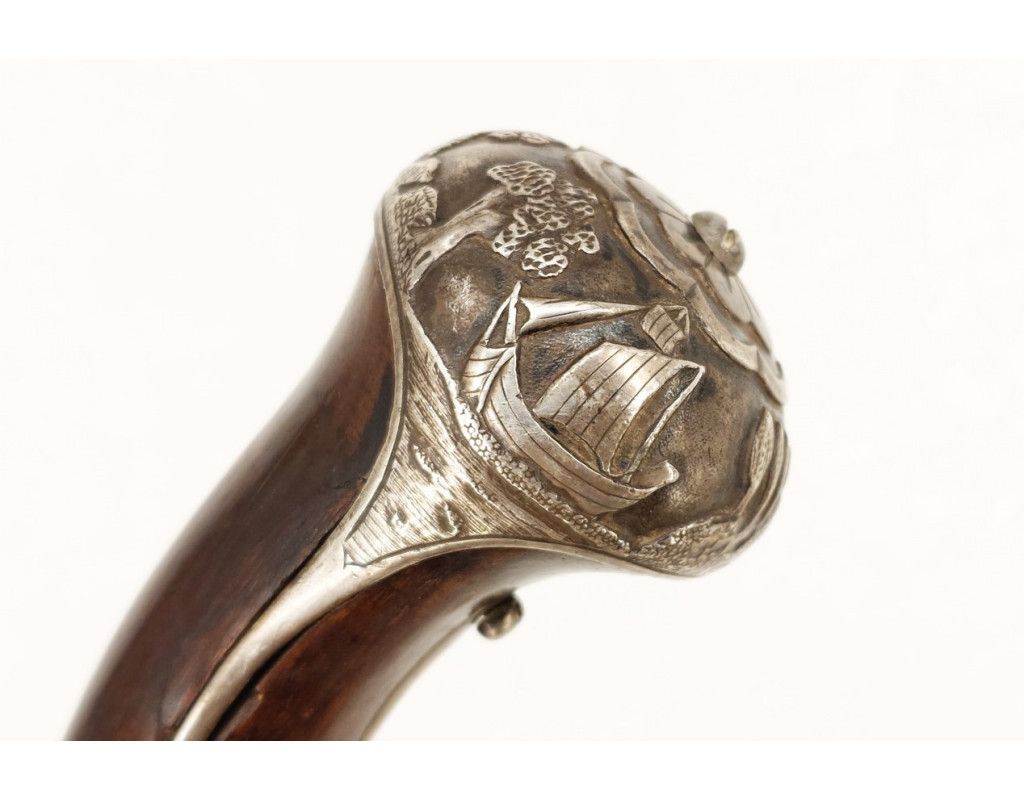 Armes de Poing LONG PISTOLET À SILEX ITALIEN 18è SIGNÉ BERNARDINO POUR L'EXPORT - MONTURES en ARGENT 406-90-1 - 4