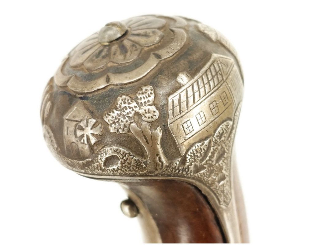 Armes de Poing LONG PISTOLET À SILEX ITALIEN 18è SIGNÉ BERNARDINO POUR L'EXPORT - MONTURES en ARGENT 406-90-1 - 5