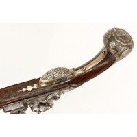 Armes de Poing LONG PISTOLET À SILEX ITALIEN 18è SIGNÉ BERNARDINO POUR L'EXPORT - MONTURES en ARGENT 406-90-1 - 7