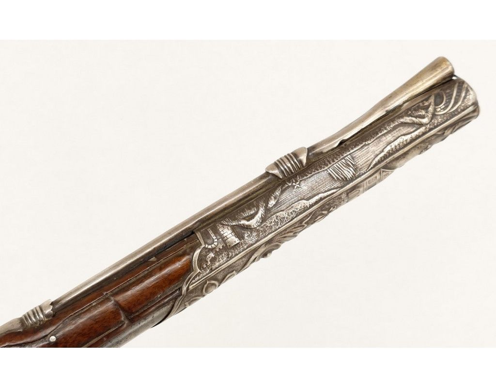 Armes de Poing LONG PISTOLET À SILEX ITALIEN 18è SIGNÉ BERNARDINO POUR L'EXPORT - MONTURES en ARGENT 406-90-1 - 16