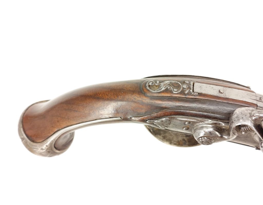 Armes de Poing LONG PISTOLET À SILEX ITALIEN 18è SIGNÉ BERNARDINO POUR L'EXPORT - MONTURES en ARGENT 406-90-1 - 17