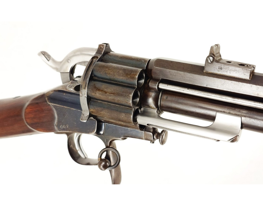 Armes d'Épaule EXCEPTIONNELLE CARABINE COLONEL LEMAT CALIBRE 11MM & 20/50 PERCUSSION CENTRALE FINITION D'ORIGINE BLEU C004155-10