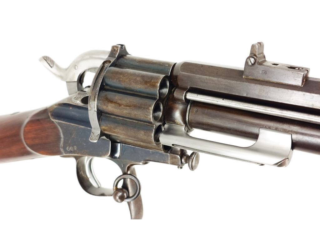 Armes d'Épaule EXCEPTIONNELLE CARABINE COLONEL LEMAT CALIBRE 11MM & 20/50 PERCUSSION CENTRALE FINITION D'ORIGINE BLEU C004155-10