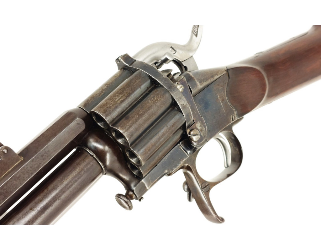 Armes d'Épaule EXCEPTIONNELLE CARABINE COLONEL LEMAT CALIBRE 11MM & 20/50 PERCUSSION CENTRALE FINITION D'ORIGINE BLEU C004155-10