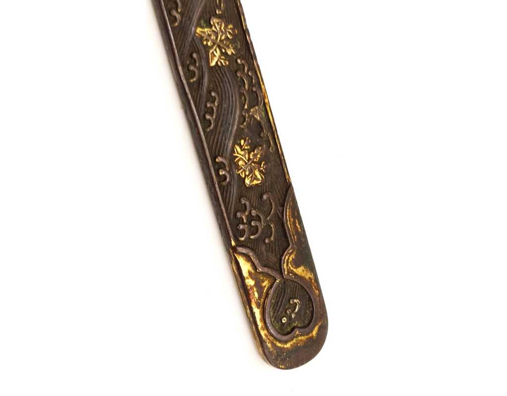 Art du Japon KOZUKA MANCHE COUTEAU POUR SABRE JAPONAIS  EN  CUIVRE / VAGUES  &  KIRI MON  JAPON XIXè {PRODUCT_REFERENCE} - 4