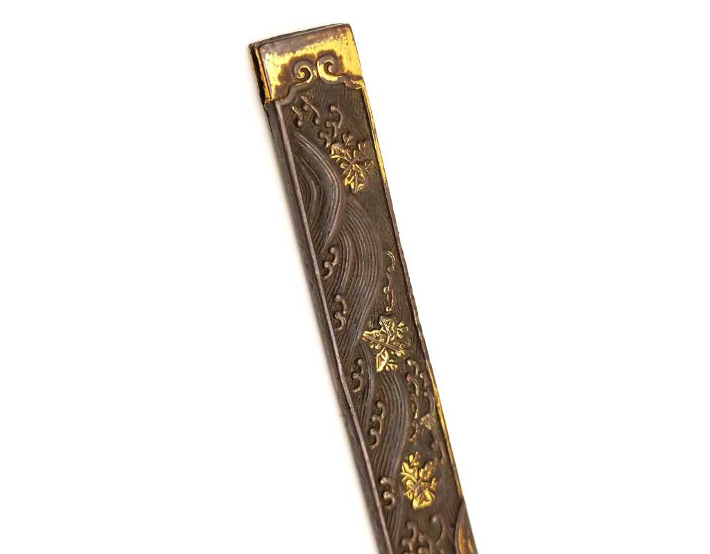 Art du Japon KOZUKA MANCHE COUTEAU POUR SABRE JAPONAIS  EN  CUIVRE / VAGUES  &  KIRI MON  JAPON XIXè {PRODUCT_REFERENCE} - 5