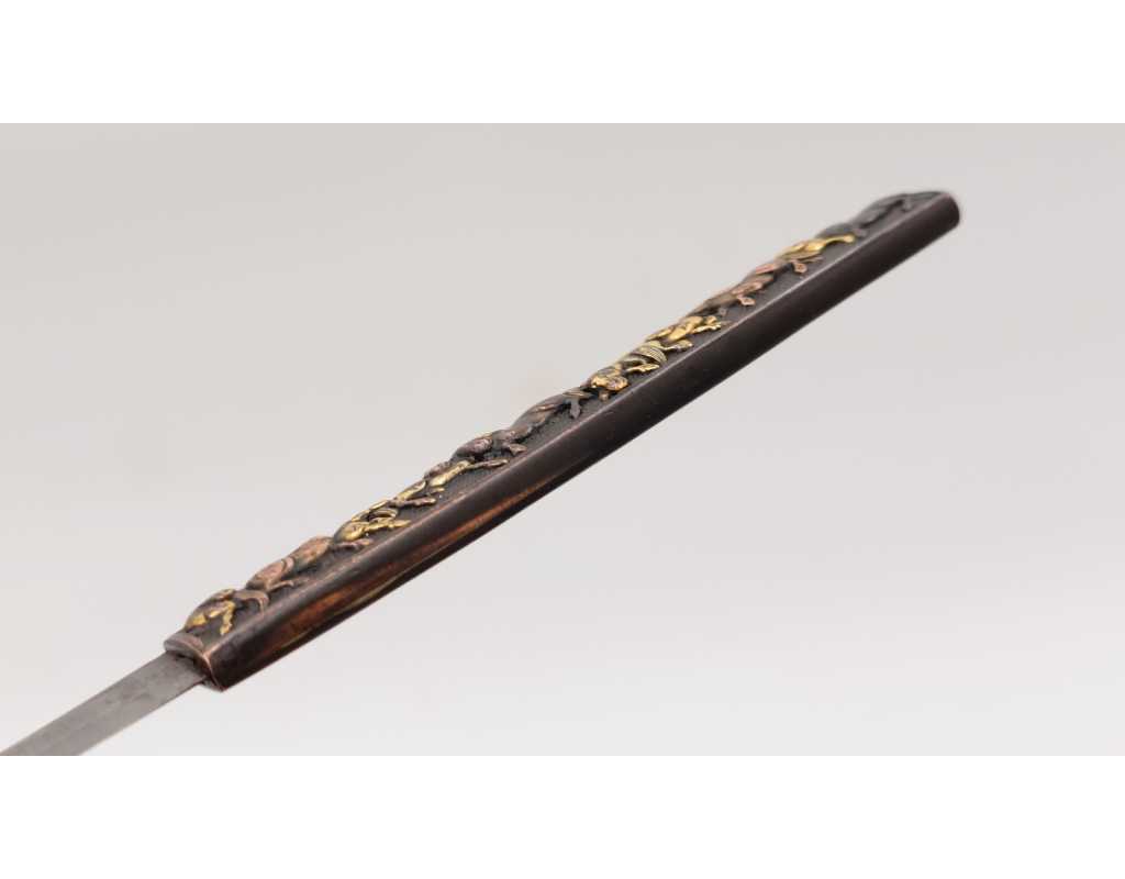 Art du Japon KOZUKA et LAME KOGOTANA   COUTEAU POUR SABRE JAPONAIS  EN  CUIVRE / CHEVAUX JAPON XIXè {PRODUCT_REFERENCE} - 7