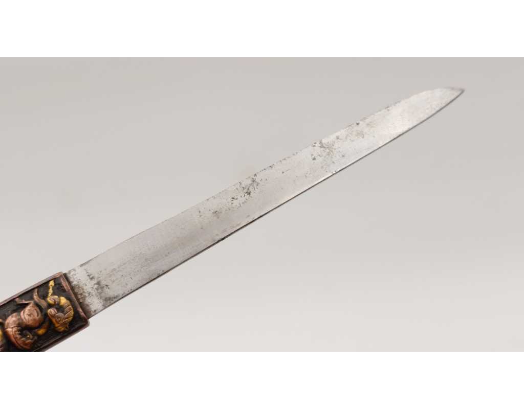 Art du Japon KOZUKA et LAME KOGOTANA   COUTEAU POUR SABRE JAPONAIS  EN  CUIVRE / CHEVAUX JAPON XIXè {PRODUCT_REFERENCE} - 8