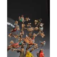ANTIQUITES DIAPORAMA SOUS GLOBE DE VERRER DE DIVERS OISEAUX PROTEGES VERS 1850 - FRANCE XIXè {PRODUCT_REFERENCE} - 3