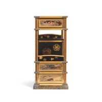 Art Japonais CHIGAIDANA LUXUEUX PETIT CABINET DE PRESENTATION EN LAQUE NASHIJI - JAPON MEIJI - 11