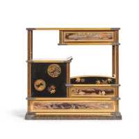 Art Japonais CHIGAIDANA LUXUEUX PETIT CABINET DE PRESENTATION EN LAQUE NASHIJI - JAPON MEIJI - 8