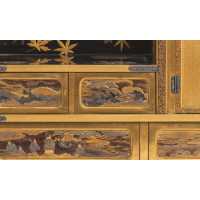Art Japonais CHIGAIDANA LUXUEUX PETIT CABINET DE PRESENTATION EN LAQUE NASHIJI - JAPON MEIJI - 4