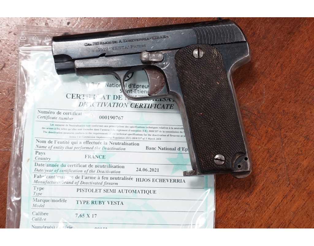 Armes Neutralisées PISTOLET RUBY WW1 VESTA 1912 NEUTRALISATION UE - FRANCE PREMIERE GUERRE MONDIALE {PRODUCT_REFERENCE} - 1