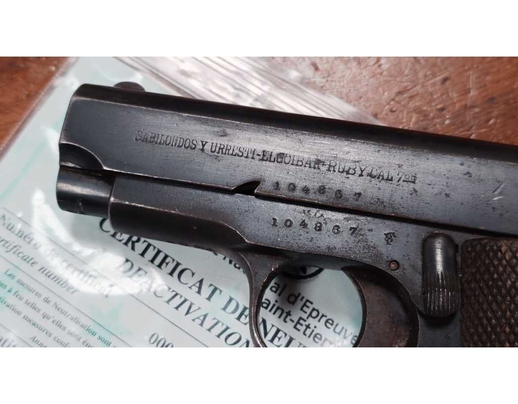 Armes Neutralisées PISTOLET RUBY WW1 SABILONDOS EIBAR NEUTRALISATION UE - FRANCE PREMIERE GUERRE MONDIALE {PRODUCT_REFERENCE} -