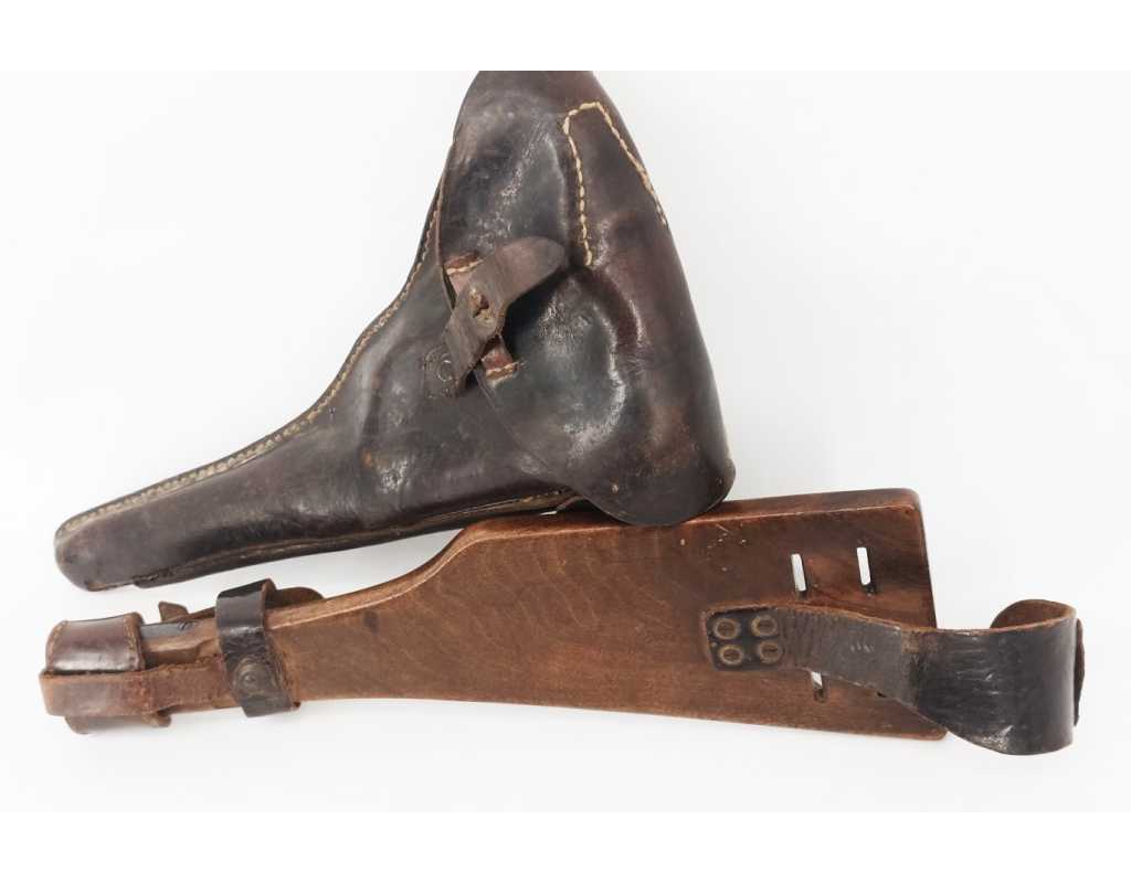 Militaria WW1 PLANCHETTE + ÉTUI CROSSE MILITAIRE POUR PISTOLET LUGER ARTILLERIE - ALLEMAGNE PREMIERE GUERRE MONDIALE - 18