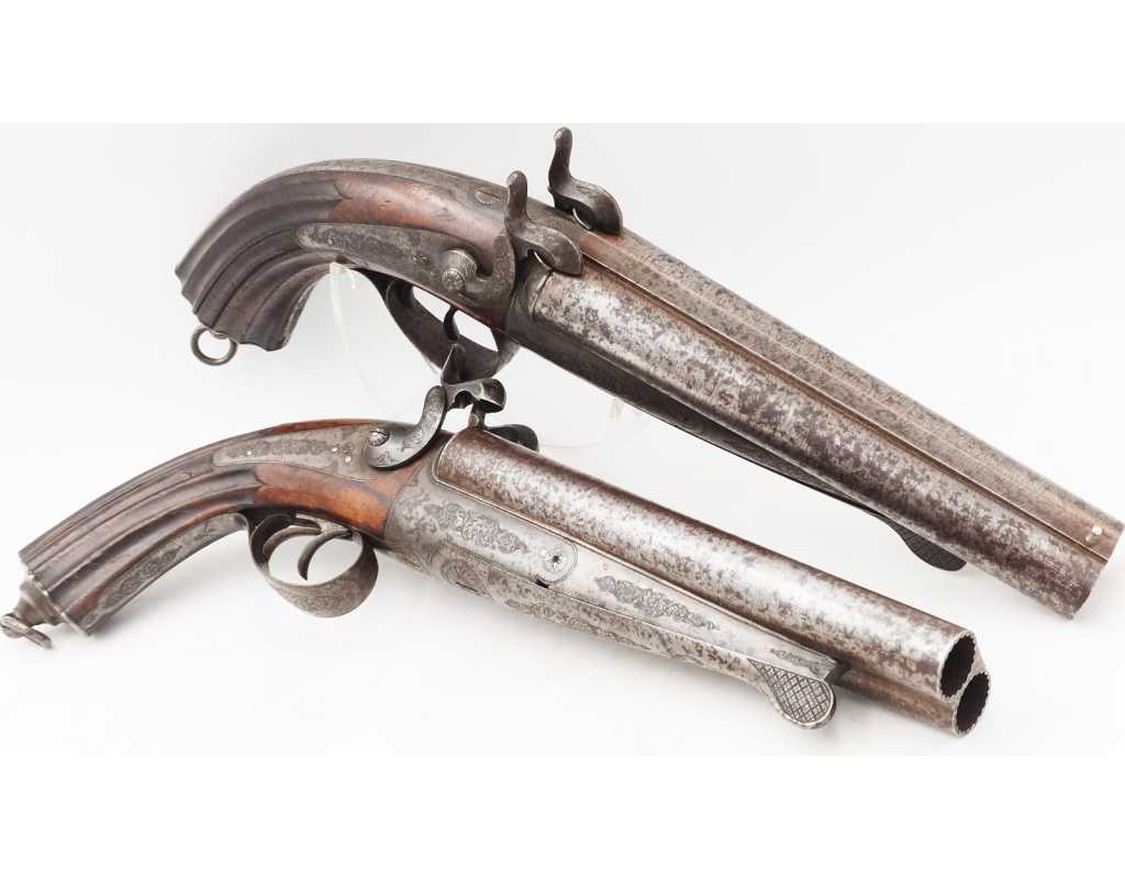 Armes de Poing PAIRE DE PISTOLETS DE VÉNERIE SYSTÈME LEFAUCHEUF CALIBRE BALLE RAYÉ 16/50 À BROCHE - FRANCE XIXè - 2