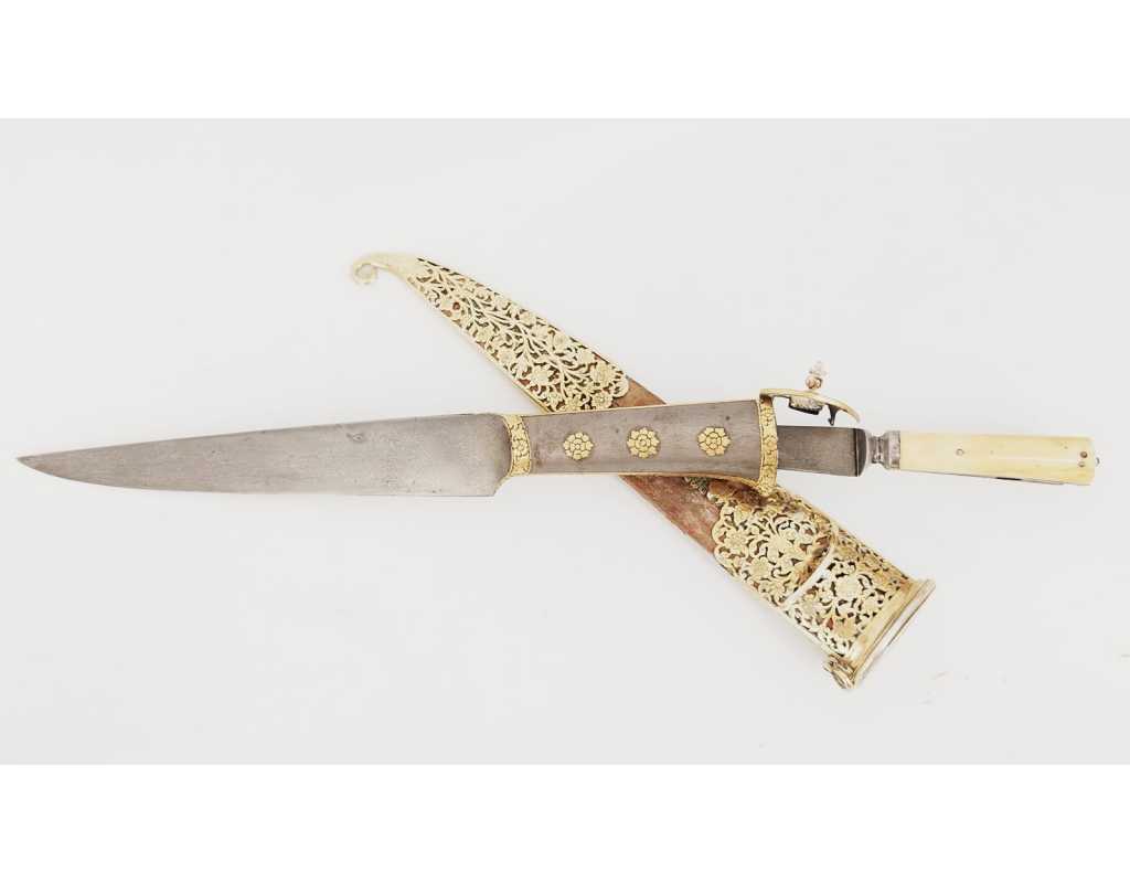 Armes Blanches POIGNARD TURQUIE OTTOMANE OU IRAN QAJAR XIXè DAMAS WOOTZ PERSAN ET KOFTGARI EN OR 135302.2 - 22