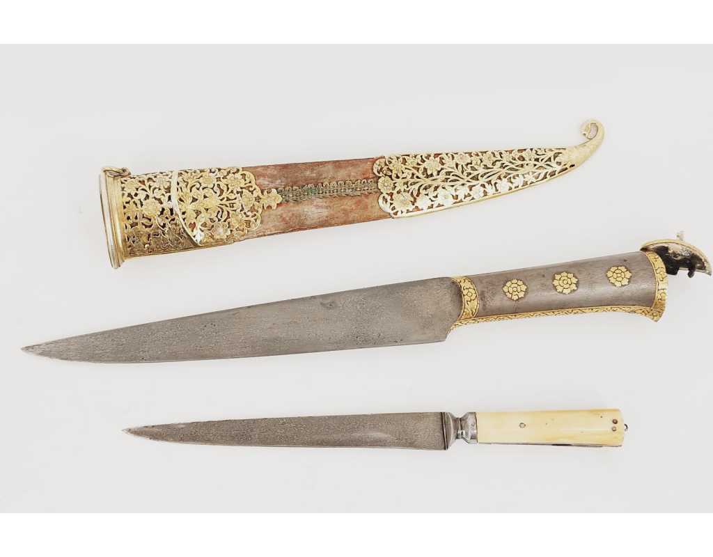 Armes Blanches POIGNARD TURQUIE OTTOMANE OU IRAN QAJAR XIXè DAMAS WOOTZ PERSAN ET KOFTGARI EN OR 135302.2 - 21