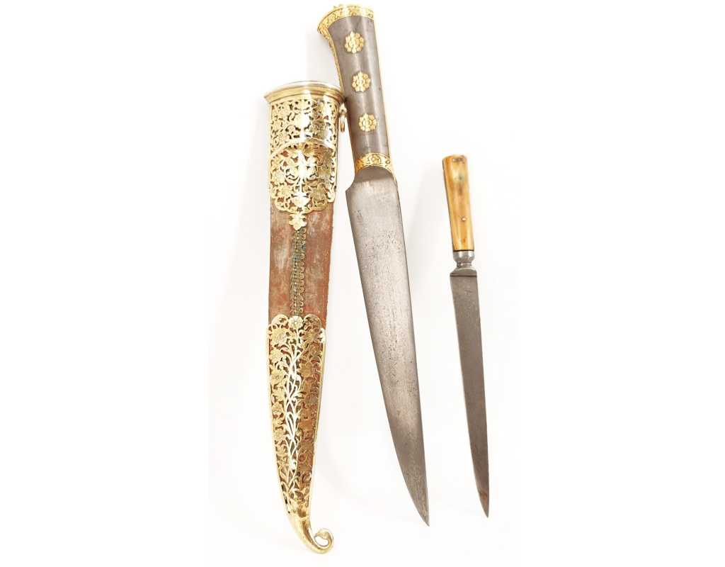 Armes Blanches POIGNARD TURQUIE OTTOMANE OU IRAN QAJAR XIXè DAMAS WOOTZ PERSAN ET KOFTGARI EN OR 135302.2 - 25
