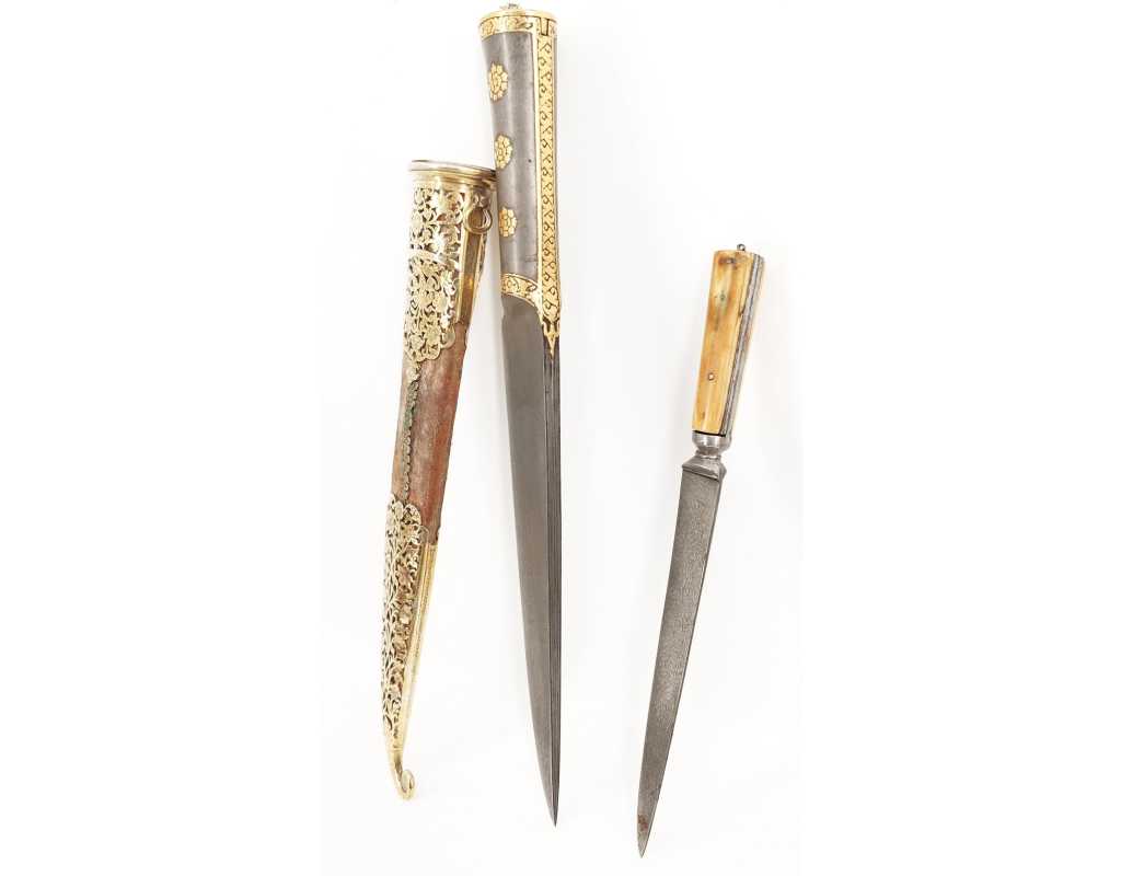 Armes Blanches POIGNARD TURQUIE OTTOMANE OU IRAN QAJAR XIXè DAMAS WOOTZ PERSAN ET KOFTGARI EN OR 135302.2 - 3
