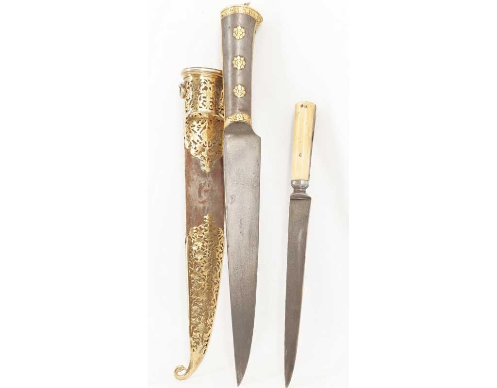 Armes Blanches POIGNARD TURQUIE OTTOMANE OU IRAN QAJAR XIXè DAMAS WOOTZ PERSAN ET KOFTGARI EN OR 135302.2 - 4