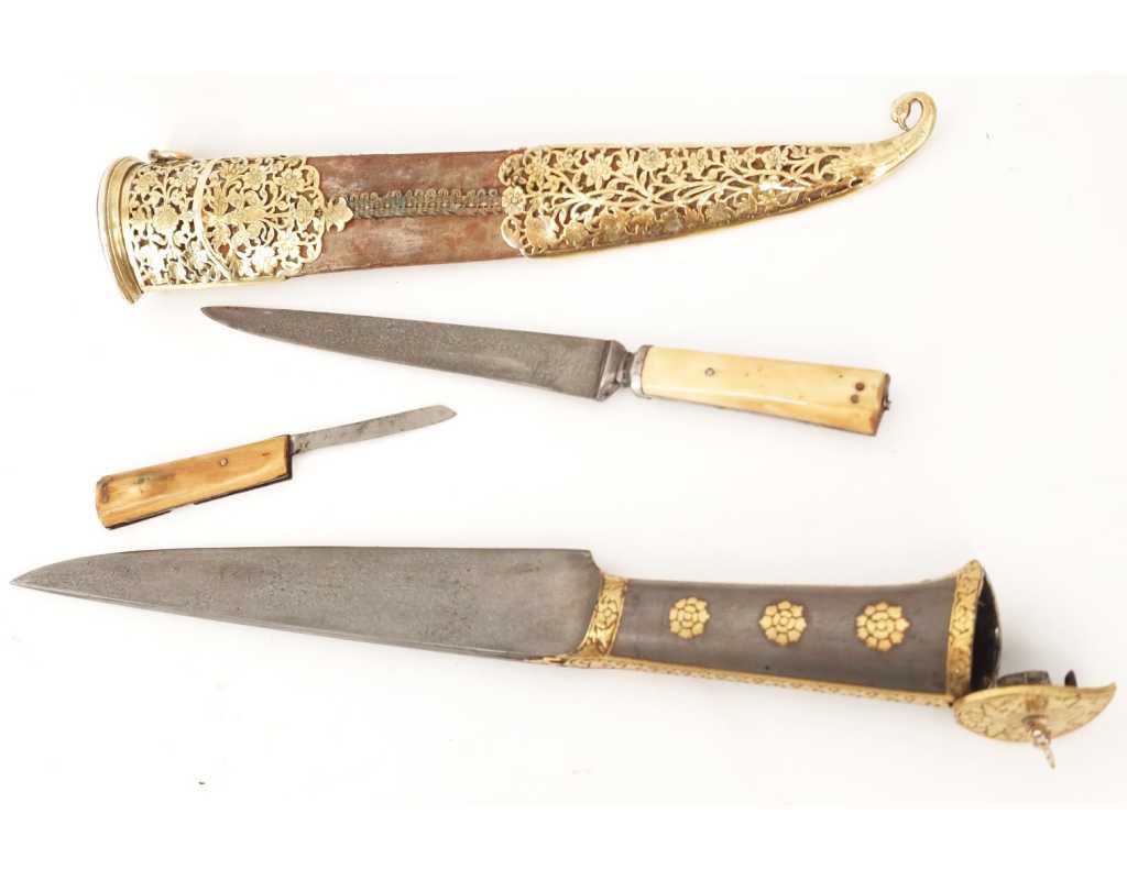 Armes Blanches POIGNARD TURQUIE OTTOMANE OU IRAN QAJAR XIXè DAMAS WOOTZ PERSAN ET KOFTGARI EN OR 135302.2 - 31