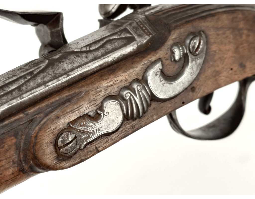 Armes de Poing IMPOSANT PISTOLET DE CAVALIER À SILEX SIGNÉ COULAUX DE VERO À MAICHE EN FRANCHE COMTÉ FRANCE 1720 - 1740 049880-1