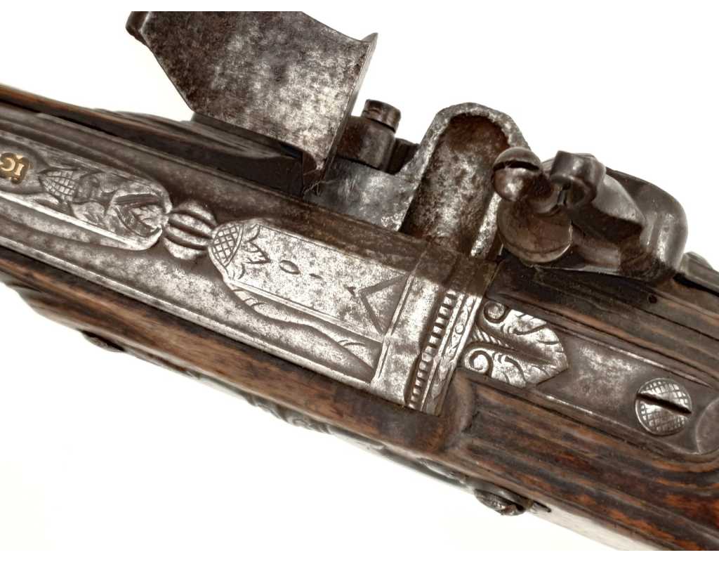 Armes de Poing IMPOSANT PISTOLET DE CAVALIER À SILEX SIGNÉ COULAUX DE VERO À MAICHE EN FRANCHE COMTÉ FRANCE 1720 - 1740 049880-1