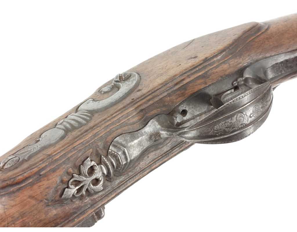 Armes de Poing IMPOSANT PISTOLET DE CAVALIER À SILEX SIGNÉ COULAUX DE VERO À MAICHE EN FRANCHE COMTÉ FRANCE 1720 - 1740 049880-1