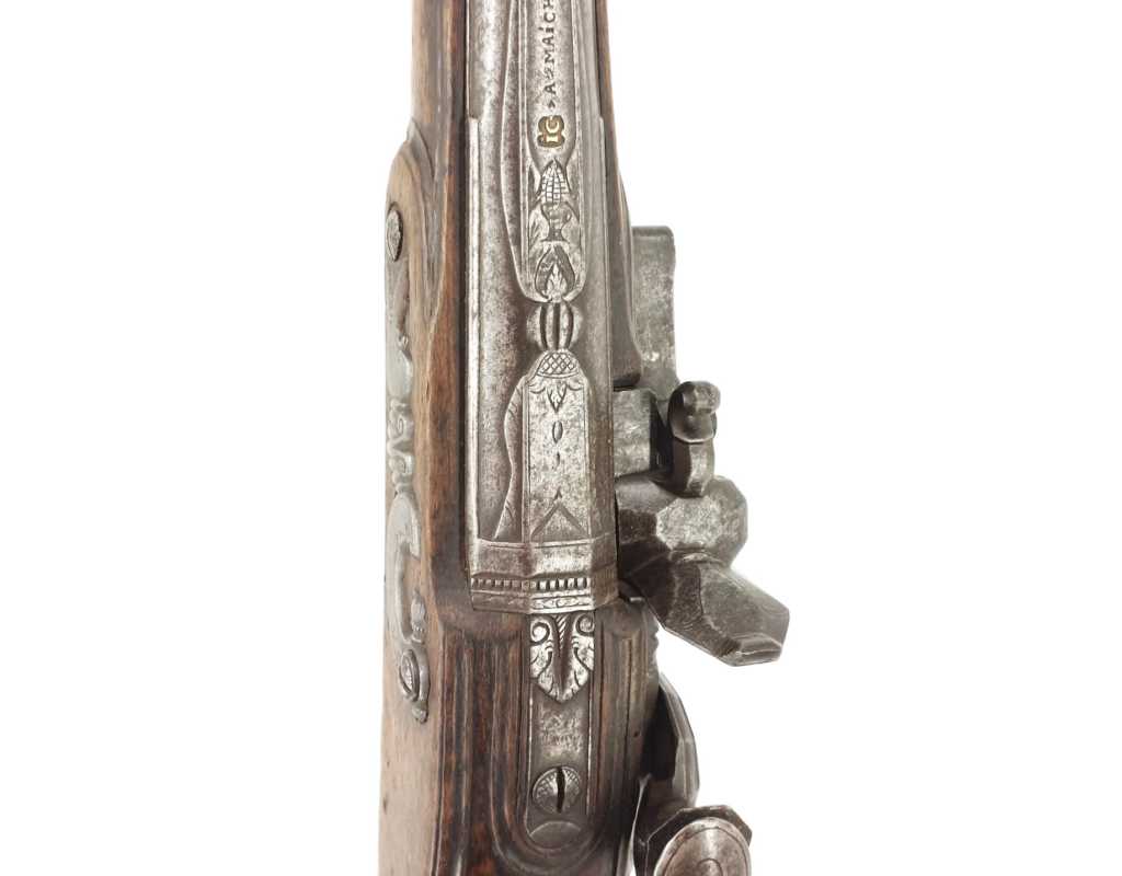 Armes de Poing IMPOSANT PISTOLET DE CAVALIER À SILEX SIGNÉ COULAUX DE VERO À MAICHE EN FRANCHE COMTÉ FRANCE 1720 - 1740 049880-1