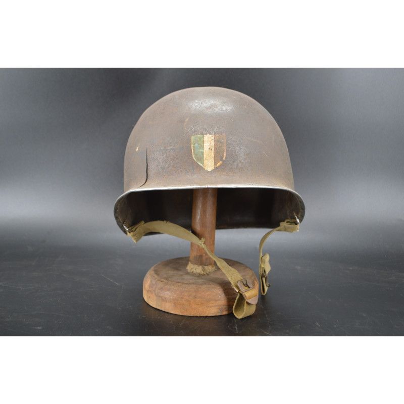 Militaria CASQUE US M1 A1 TROUPES FRANCAISES RESISTANTE VOSGES HIVER 1944 INSIGNE SECTION CIRCULATION - USA / FRANCE Seconde Gue