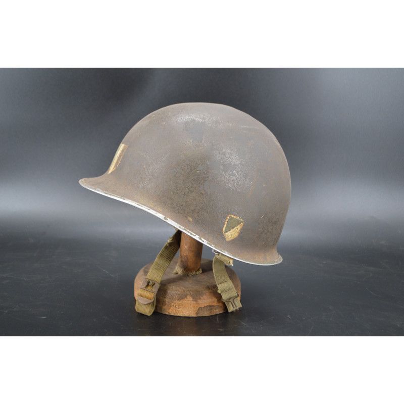 Militaria CASQUE US M1 A1 TROUPES FRANCAISES RESISTANTE VOSGES HIVER 1944 INSIGNE SECTION CIRCULATION - USA / FRANCE Seconde Gue