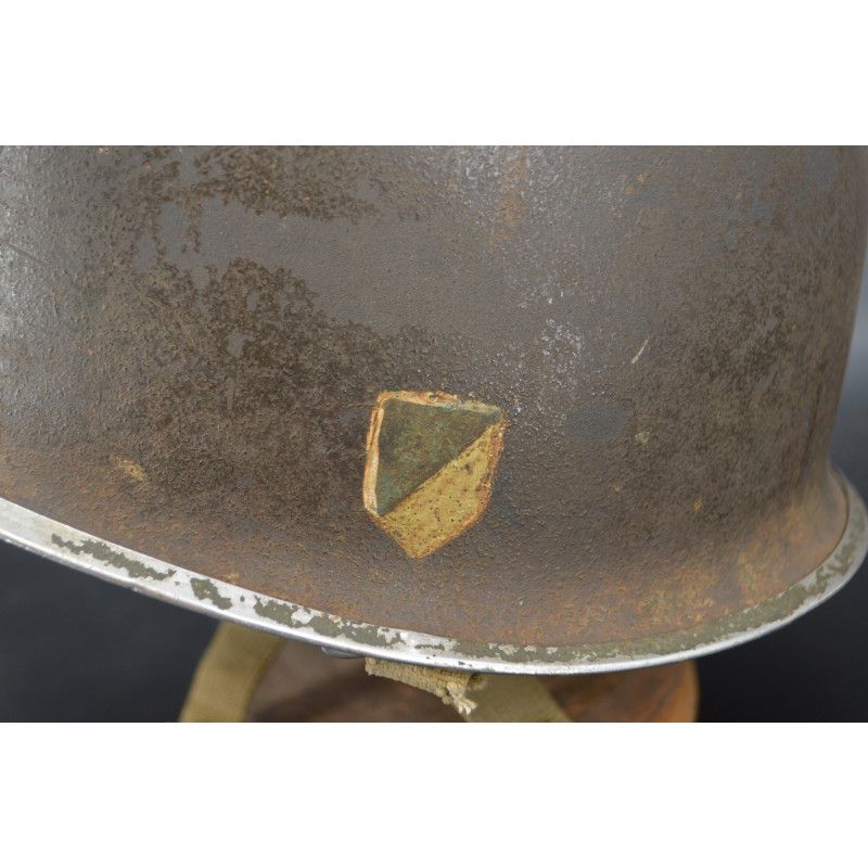Militaria CASQUE US M1 A1 TROUPES FRANCAISES RESISTANTE VOSGES HIVER 1944 INSIGNE SECTION CIRCULATION - USA / FRANCE Seconde Gue