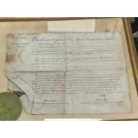 Souvenirs Historiques CADRE EN VERRE    LETTRE ANOBLISSEMENT ETRANGER   CACHET DE CIRE CHARLES X  1824-1830 FRANCE XIXè {PRODUCT
