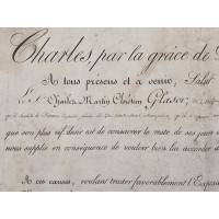 Souvenirs Historiques CADRE EN VERRE    LETTRE ANOBLISSEMENT ETRANGER   CACHET DE CIRE CHARLES X  1824-1830 FRANCE XIXè {PRODUCT