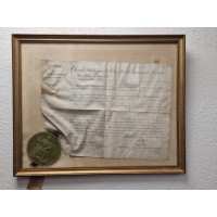 Souvenirs Historiques CADRE EN VERRE    LETTRE ANOBLISSEMENT ETRANGER   CACHET DE CIRE CHARLES X  1824-1830 FRANCE XIXè {PRODUCT