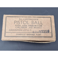 Militaria WW2 BOITE VIDE MUNITION CARTON PARACHUTAGE FRANCE 1944 PISTOL BALL CALIBER 45 ACP COLT 1911 EVANSVILLE ORNANCE PLANT {