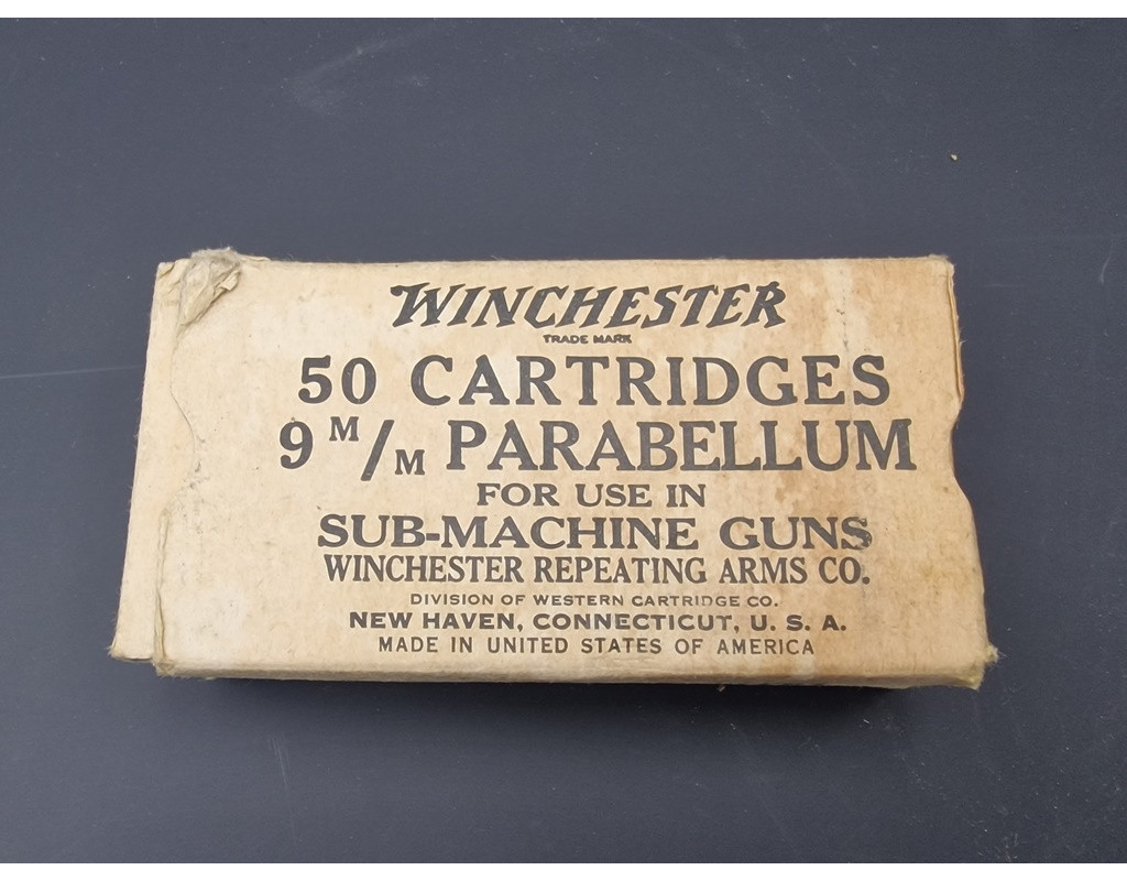 Militaria BOITE CARTON WW2 WINCHESTER 9MM PARABELLUM PARACHUTAGE UD M42 FRANCE 1944 {PRODUCT_REFERENCE} - 1