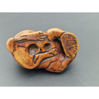 Art du Japon NETSUKE EN BUIS  CHIOT JOUANT  SIGNE TOMOHISA  - JAPON PERIODE EDO XIXè {PRODUCT_REFERENCE} - 4